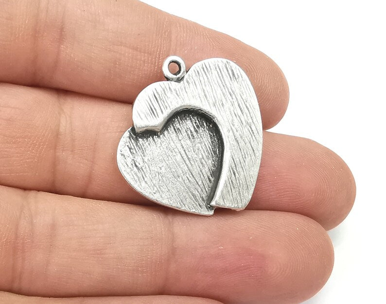 Heart Lotus Charms Pendant Antique Silver Plated (28x28mm) G28507