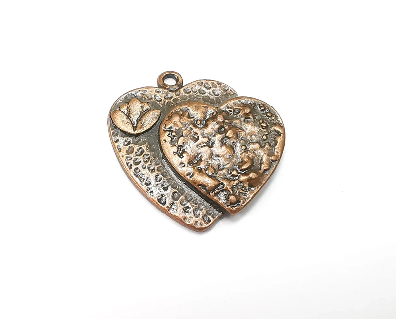 Heart Lotus Charms Pendant Antique Copper Plated (28x28mm) G28514