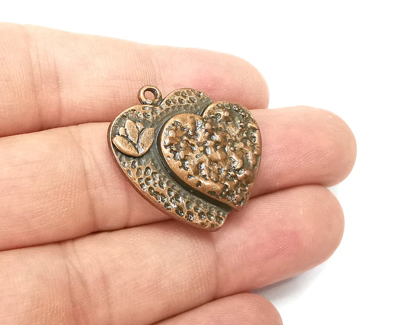 Heart Lotus Charms Pendant Antique Copper Plated (28x28mm) G28514