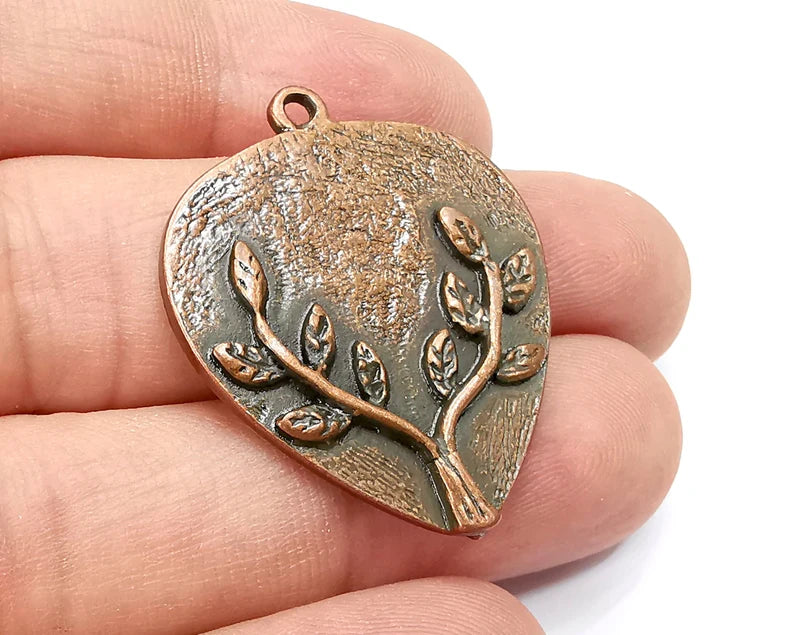 Sapling Branch Leaf Charms Pendant Antique Copper Plated (35x29mm) G28517