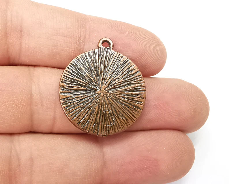 Fern Leaf Charms Hammered Disc Pendant Antique Copper Plated (27x24mm) G28519
