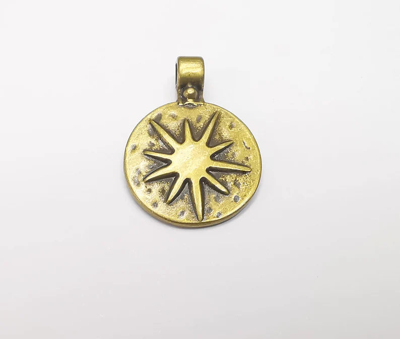 Star Charm, Sun Charms Antique Bronze Plated (32x22mm) G28645