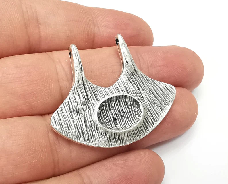 Cavalry Rider Connector Charms, Antique Silver Plated Hammered Pendant (43x34mm) G28643