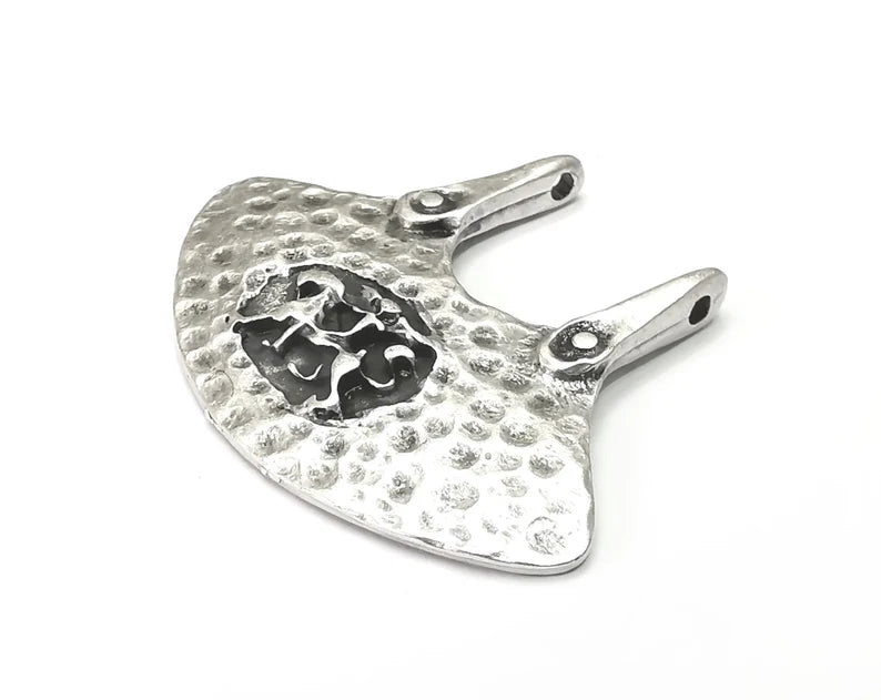 Cavalry Rider Connector Charms, Antique Silver Plated Hammered Pendant (43x34mm) G28643
