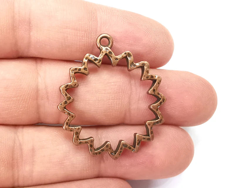 Flower Charms Antique Copper Plated Round Charms (37x31mm) G28525