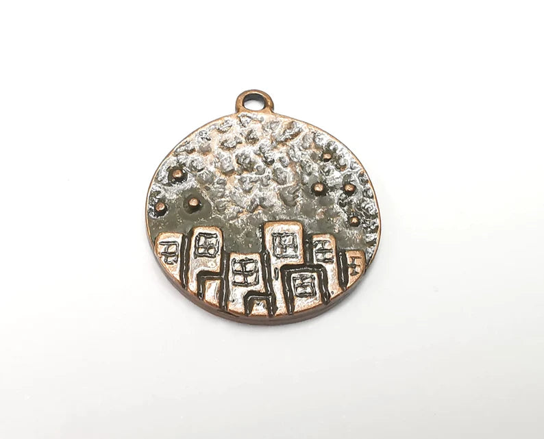 City Skyscrapers Charms Hammered Pendant Antique Copper Plated (27x24mm) G28527