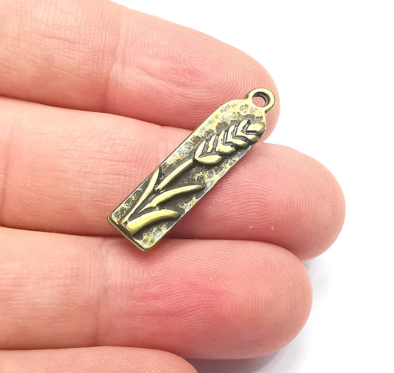 Flower Charms, Lavender Charms, Virgo Wheat Charms, Antique Bronze Plated (29x7mm) G28648