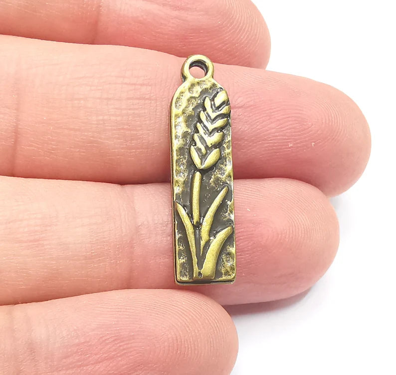 Flower Charms, Lavender Charms, Virgo Wheat Charms, Antique Bronze Plated (29x7mm) G28648