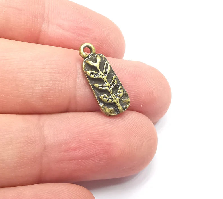 Sprout Charms, Leafy Branch Plant Charms, Virgo Wheat Charms, Antique Bronze Plated (19x7mm) G28649