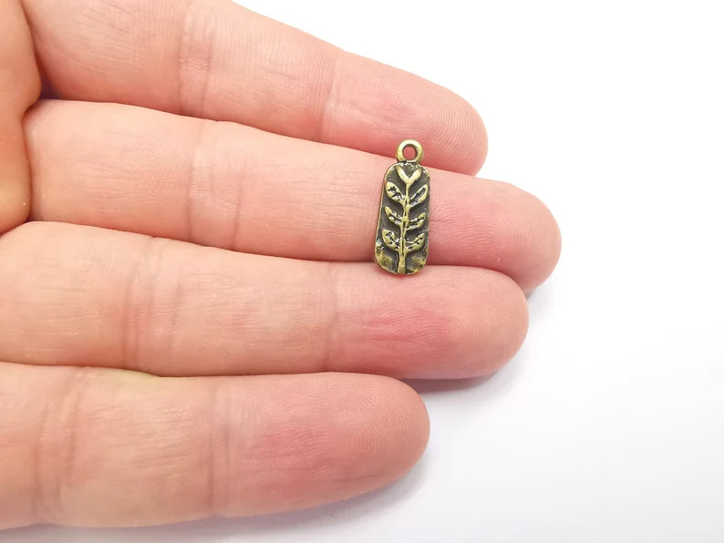 Sprout Charms, Leafy Branch Plant Charms, Virgo Wheat Charms, Antique Bronze Plated (19x7mm) G28649