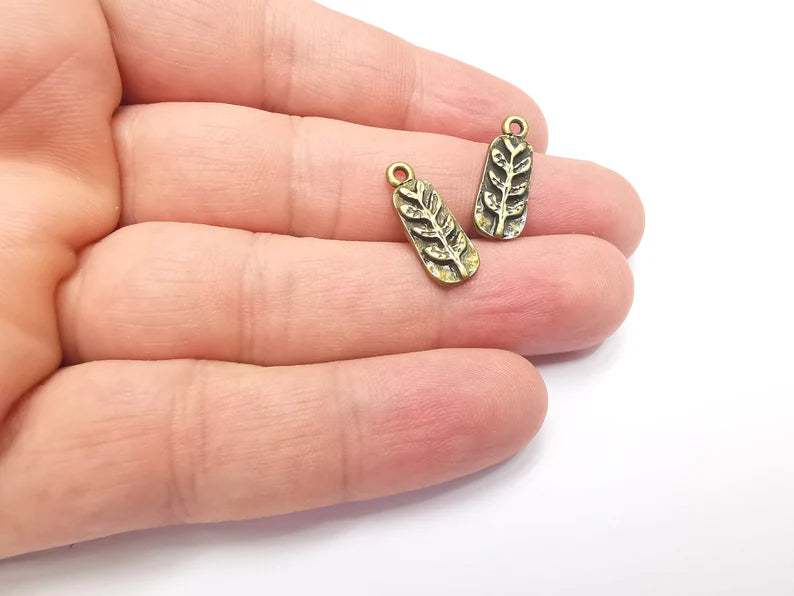 Sprout Charms, Leafy Branch Plant Charms, Virgo Wheat Charms, Antique Bronze Plated (19x7mm) G28649