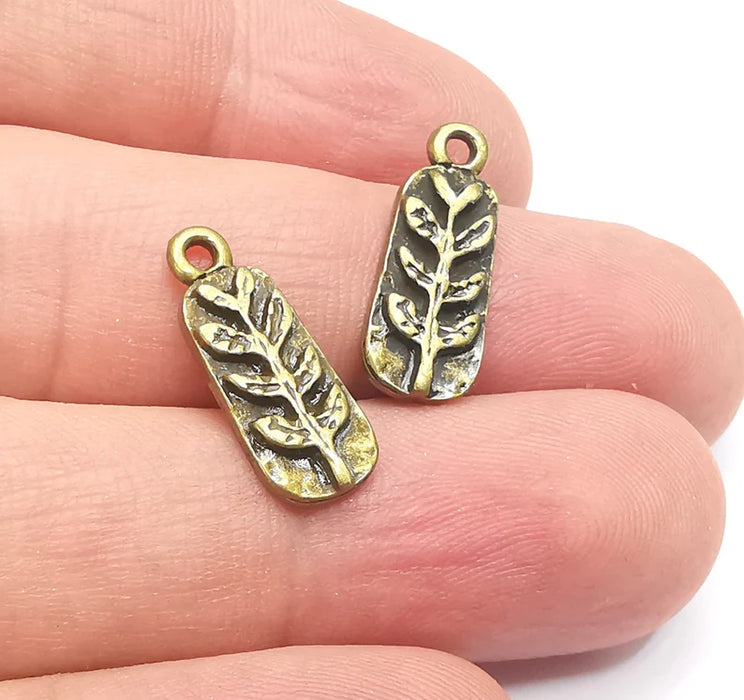 Sprout Charms, Leafy Branch Plant Charms, Virgo Wheat Charms, Antique Bronze Plated (19x7mm) G28649