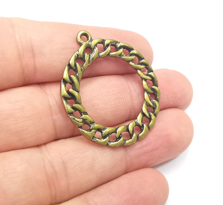 Round Twisted Circle, Chain look Circle, Antique Bronze Plated Circle Findings (25mm) G28652