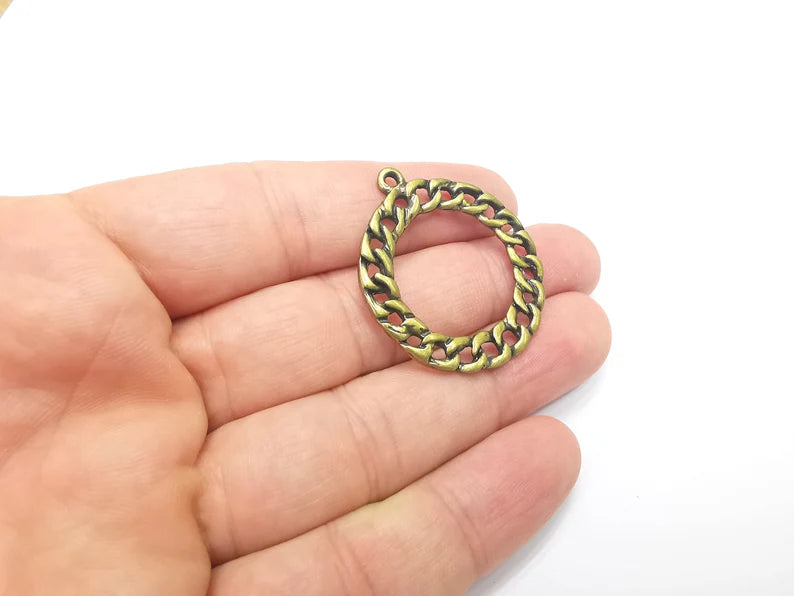 Round Twisted Circle, Chain look Circle, Antique Bronze Plated Circle Findings (25mm) G28652