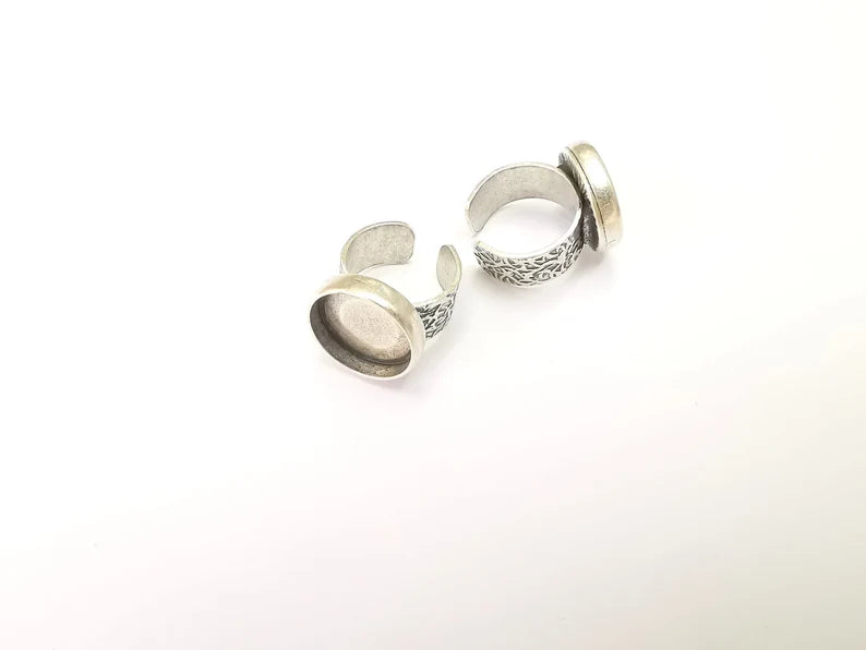 Round Antique Silver Ring Blank Setting, Cabochon Mounting, Adjustable Resin Ring Base Bezels, Inlay Ring Mosaic Ring Bezel (18mm) G28656