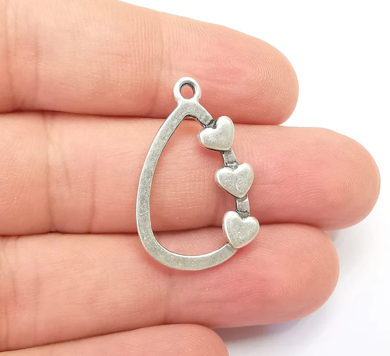 Hearts Charm Teardrop Heart Charms Antique Silver Plated Hammered Charms (30x19mm) G28659