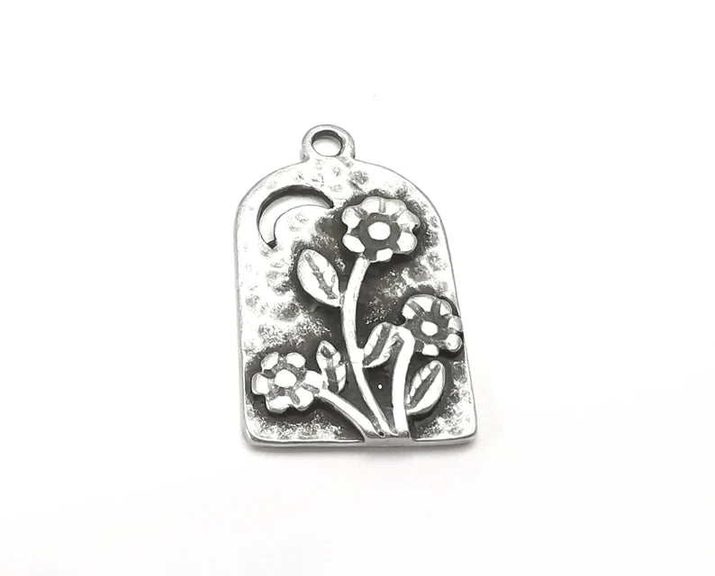 Flowers Daisy Charms Antique Silver Plated Plant Charms (27x16mm) G28529