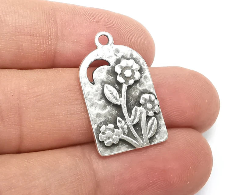 Flowers Daisy Charms Antique Silver Plated Plant Charms (27x16mm) G28529