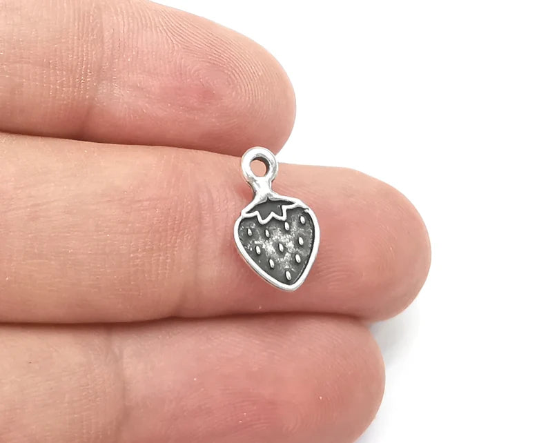 Strawberry Fruit Charms Antique Silver Plated Charms (15x8mm) G28530