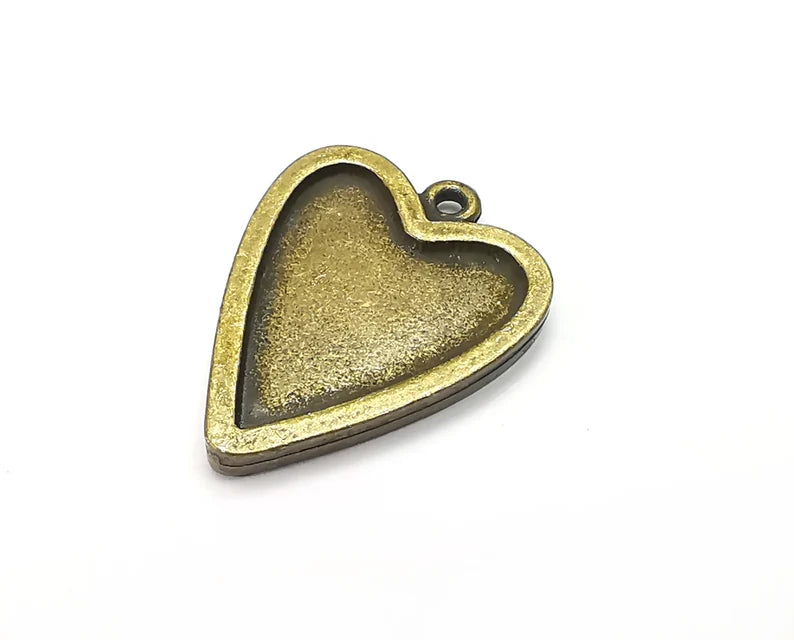 Heart Pendant Bezels (Double Side Blank) Resin Blank, inlay Mountings, Mosaic Frame, Cabochon Bases, Antique Bronze Plated (22x18mm) G28531