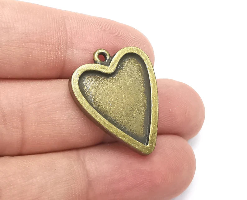Heart Pendant Bezels (Double Side Blank) Resin Blank, inlay Mountings, Mosaic Frame, Cabochon Bases, Antique Bronze Plated (22x18mm) G28531