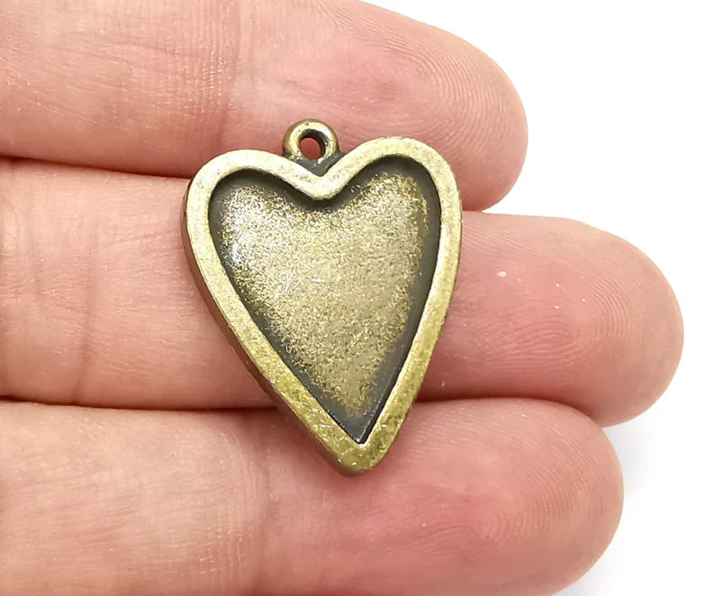 Heart Pendant Bezels (Double Side Blank) Resin Blank, inlay Mountings, Mosaic Frame, Cabochon Bases, Antique Bronze Plated (22x18mm) G28531