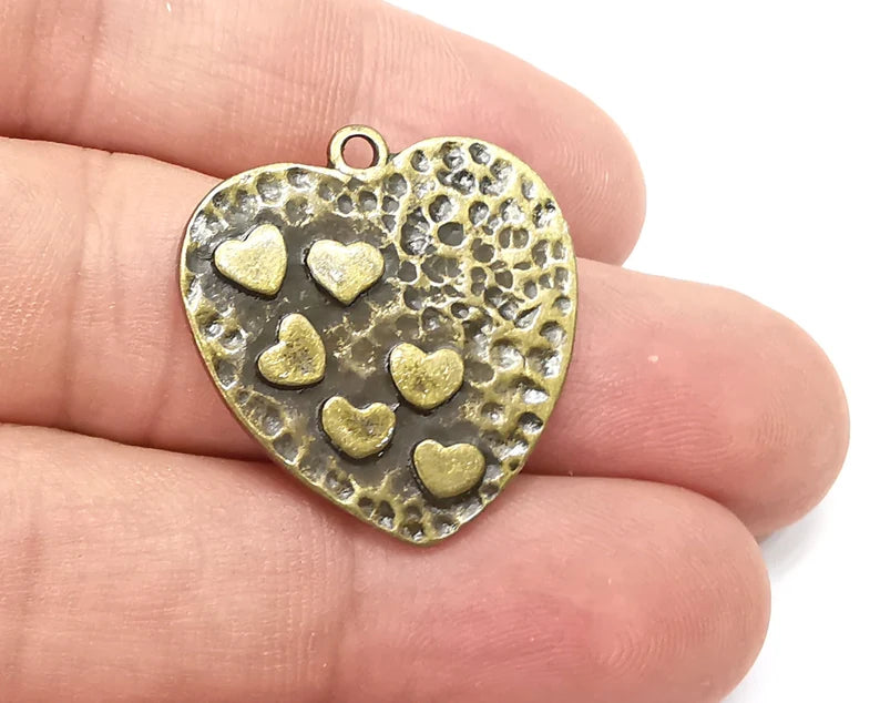Hearts Charms Pendant Antique Bronze Plated (28x27mm) G28532