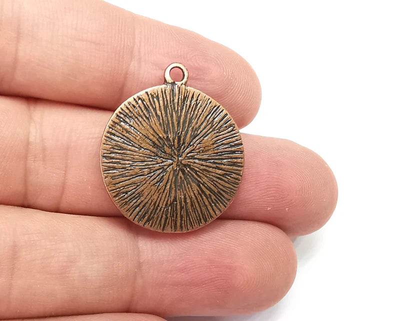 Crescent Moon Charms The Phases of The Moon, Round Hammered Antique Copper Plated (29x25mm) G28671