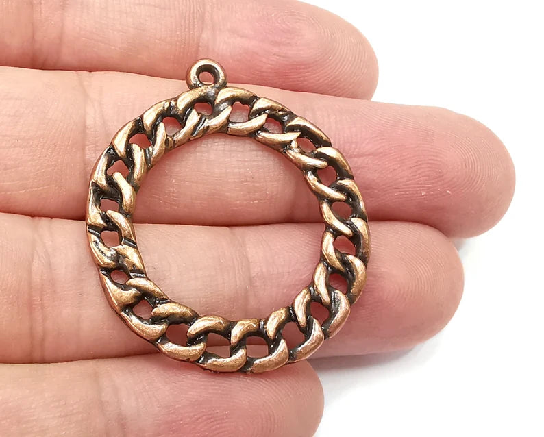 Round Curb Chain Shape Charms Antique Copper Plated (39x33mm) G28672