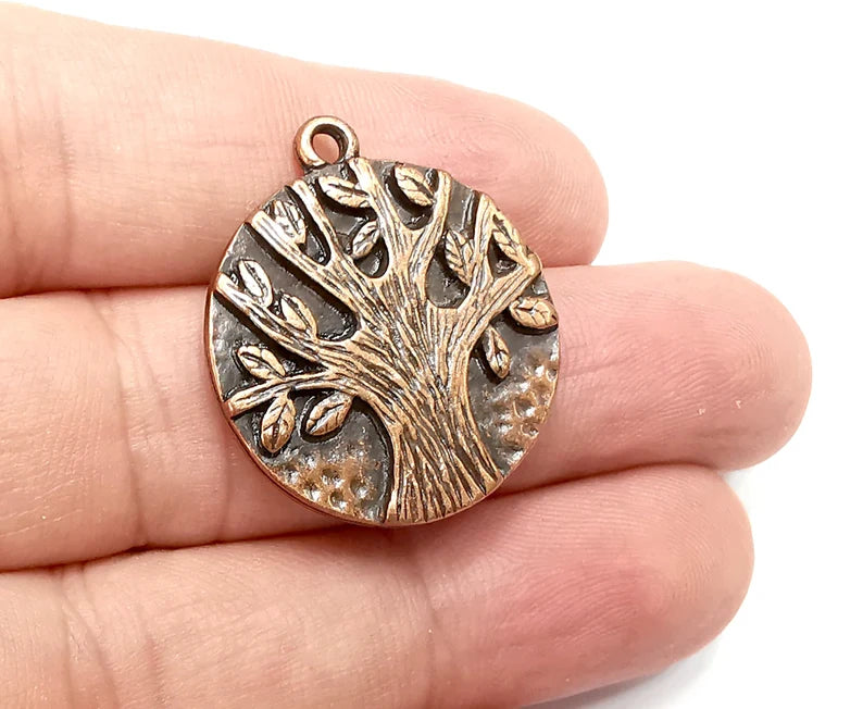 Tree, Bark, Leaf Charms Antique Copper Plated Nautical Charms, Earring Dangle Components (29x25mm) G28674