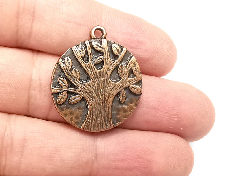 Tree, Bark, Leaf Charms Antique Copper Plated Nautical Charms, Earring Dangle Components (29x25mm) G28674