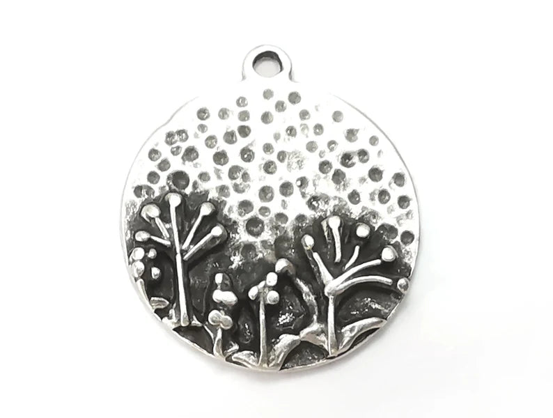 Trees Charms Antique Silver Plated Hammered Charms (28x25mm) G28542