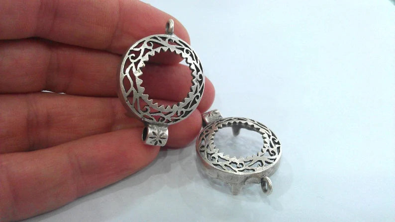 Silver Plated Brass Bezel Connector , Findings G26129