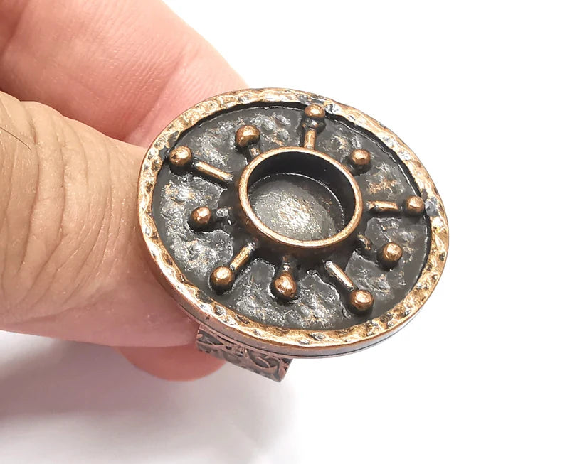 Antique Copper Ring Blank Setting, Cabochon Mounting, Adjustable Resin Ring Base Bezels, Mosaic Ring Setting, Inlay Ring Bezel (10mm) G28680