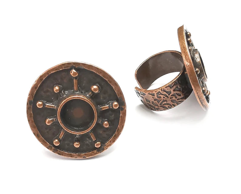 Antique Copper Ring Blank Setting, Cabochon Mounting, Adjustable Resin Ring Base Bezels, Mosaic Ring Setting, Inlay Ring Bezel (10mm) G28680