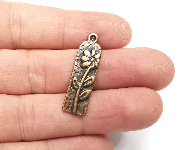 Flower Charms, Daisy Charms, Antique Copper Plated (32x8mm) G28681