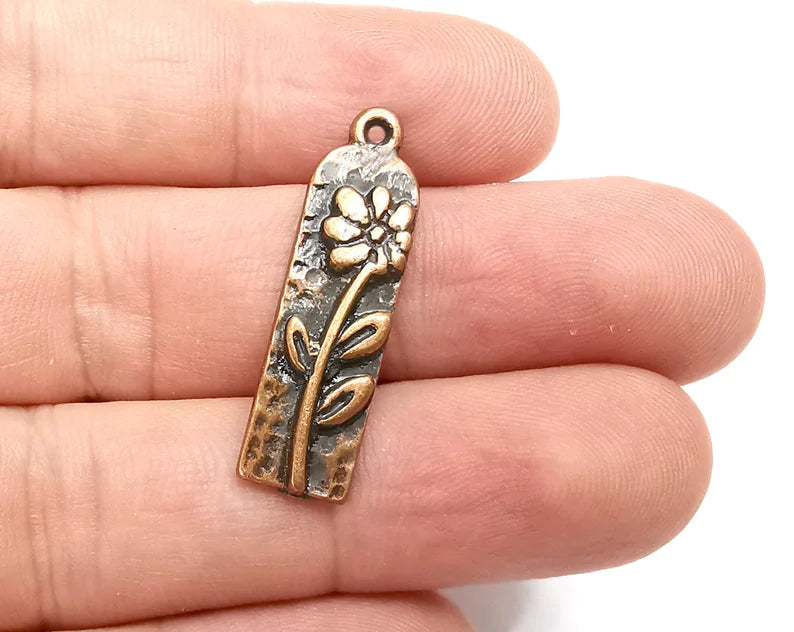 Flower Charms, Daisy Charms, Antique Copper Plated (32x8mm) G28681