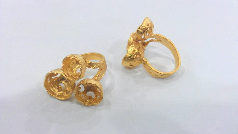 Gold Ring Settings Blanks inlay Ring Mosaic Ring Resin Ring Bezel Base Cabochon Mountings Adjustable (10-12-14 mm ) Gold Plated Brass G26188