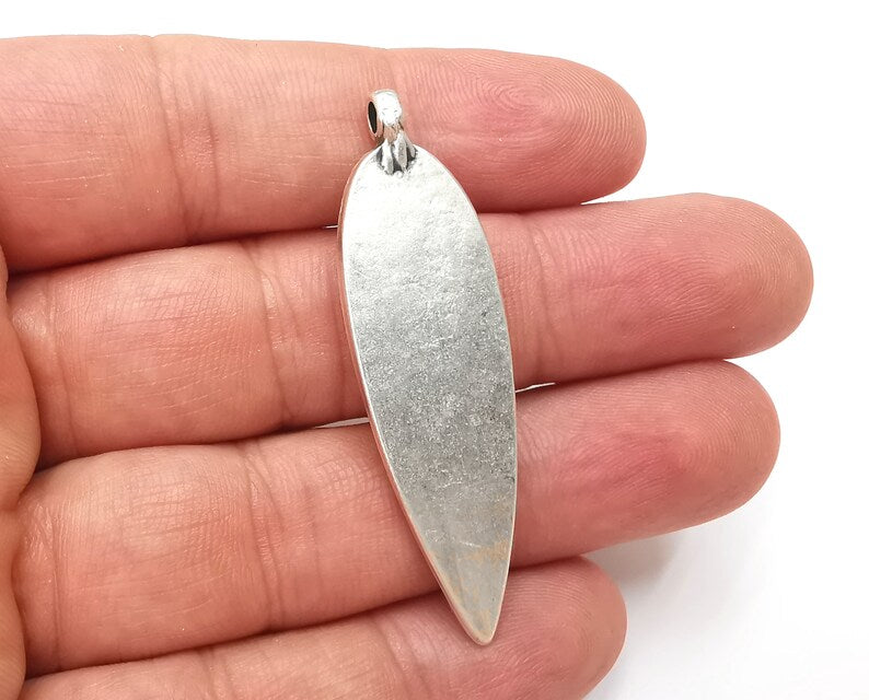 Ethnic Charms Antique Silver Plated Leaf Charms (55x16mm) G28548