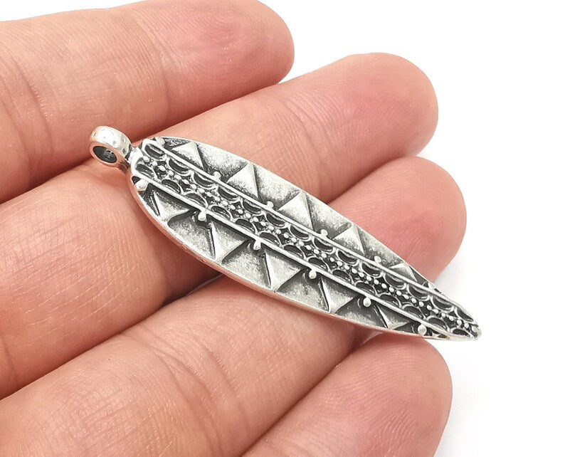 Ethnic Charms Antique Silver Plated Leaf Charms (55x16mm) G28548