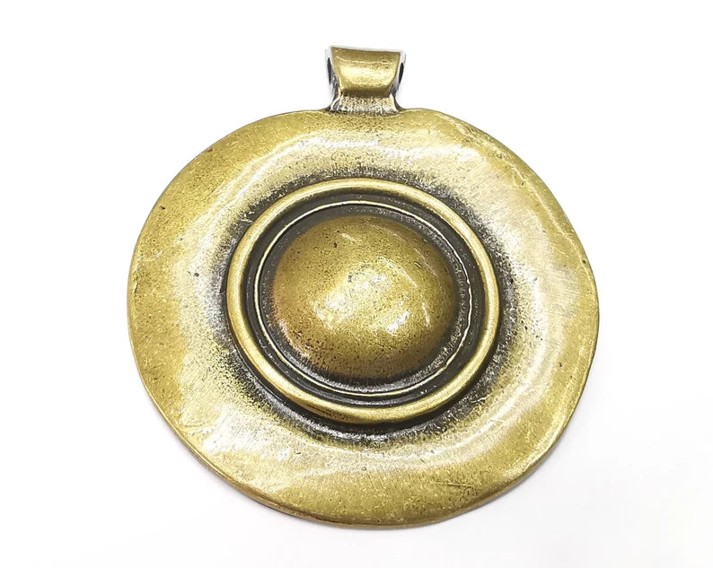 Ethnic Disc Pendant, Antique Bronze Plated (80x69mm) G28687