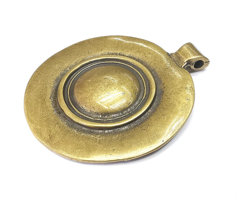 Ethnic Disc Pendant, Antique Bronze Plated (80x69mm) G28687