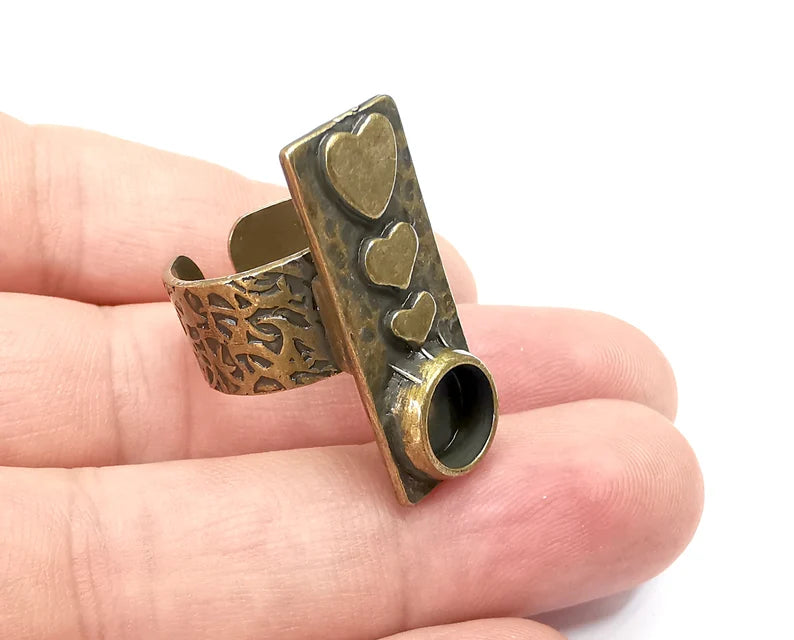 Heart Ring Blank Setting, Cabochon Mounting, Adjustable Resin Ring Base Bezels, Antique Bronze Inlay Ring Mosaic Ring Bezel (8mm) G28689