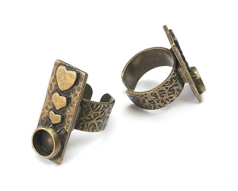 Heart Ring Blank Setting, Cabochon Mounting, Adjustable Resin Ring Base Bezels, Antique Bronze Inlay Ring Mosaic Ring Bezel (8mm) G28689