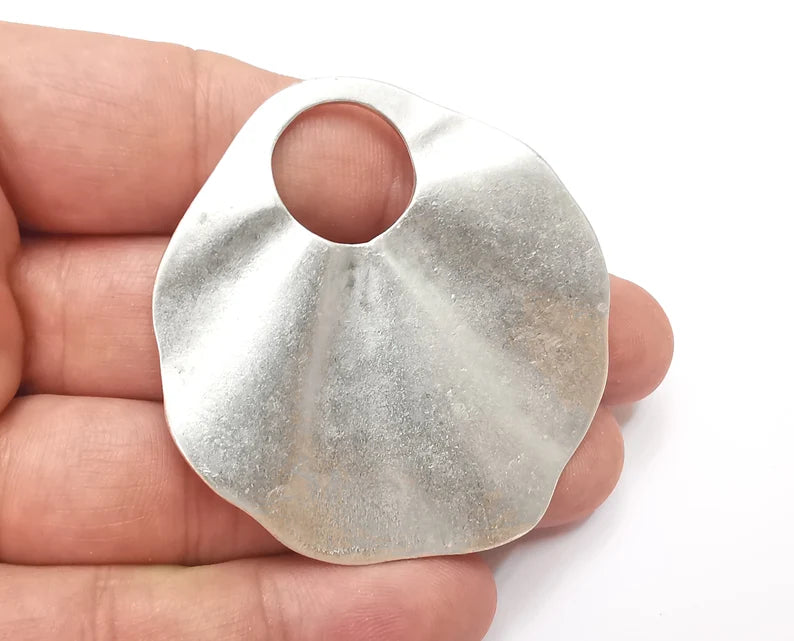 Wavy Brushed Charms Pendant Antique Silver Plated (57x55mm) G28553