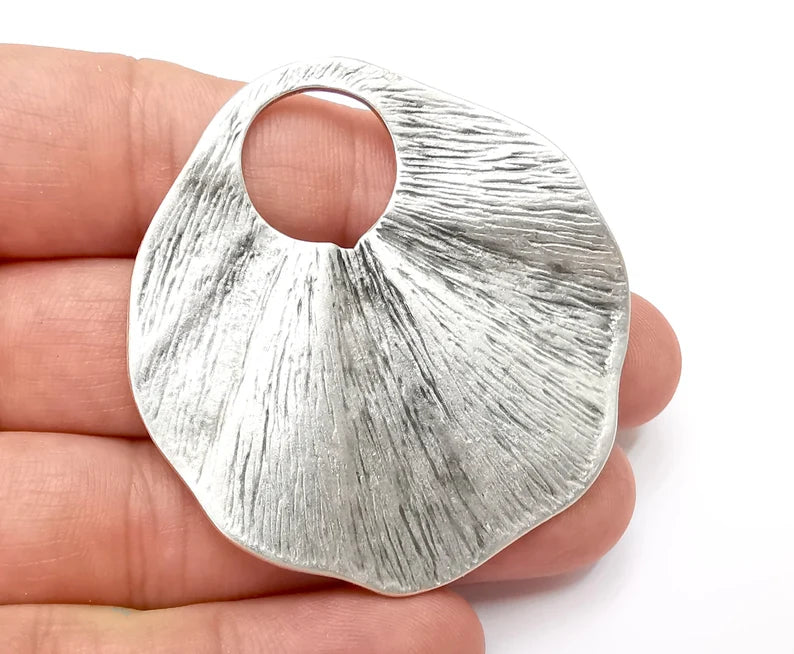 Wavy Brushed Charms Pendant Antique Silver Plated (57x55mm) G28553