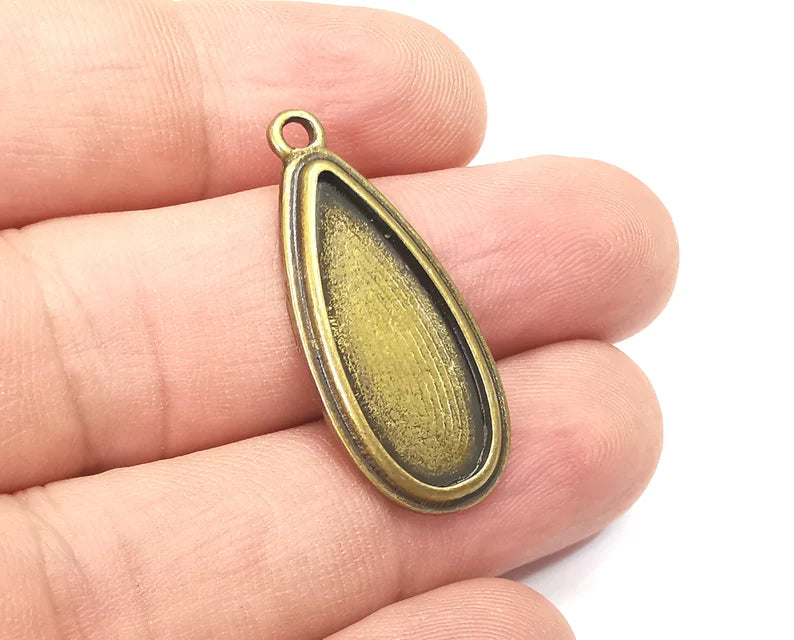 Teardrop Charm Bezel, Resin Blank, Mosaic Pendant Frame, Cabochon Base,Dry Flower Setting, Antique Bronze Plated (25x10mm) G28690