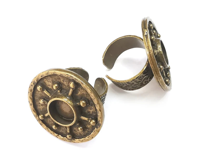 Antique Bronze Ring Blank Setting, Cabochon Mounting, Adjustable Resin Ring Base Bezels, Mosaic Ring Setting, Inlay Ring Bezel (10mm) G28693
