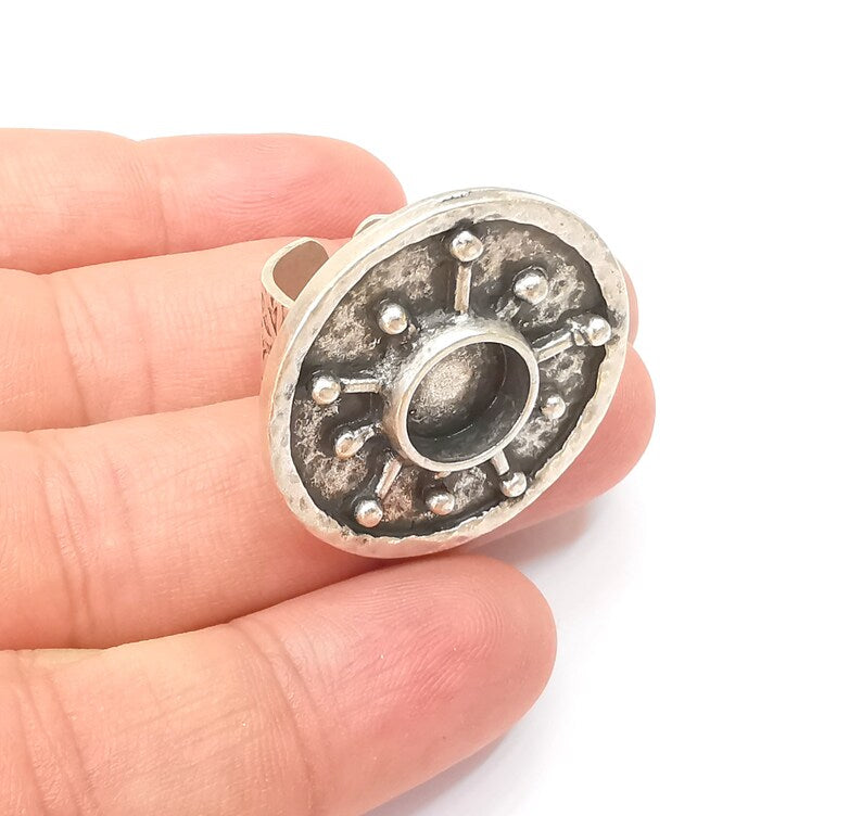 Antique Silver Ring Blank Setting, Cabochon Mounting, Adjustable Resin Ring Base Bezels, Mosaic Ring Setting, Inlay Ring Bezel (10mm) G28556