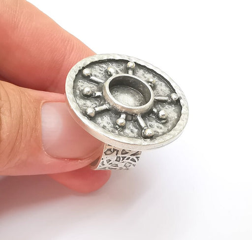 Antique Silver Ring Blank Setting, Cabochon Mounting, Adjustable Resin Ring Base Bezels, Mosaic Ring Setting, Inlay Ring Bezel (10mm) G28556
